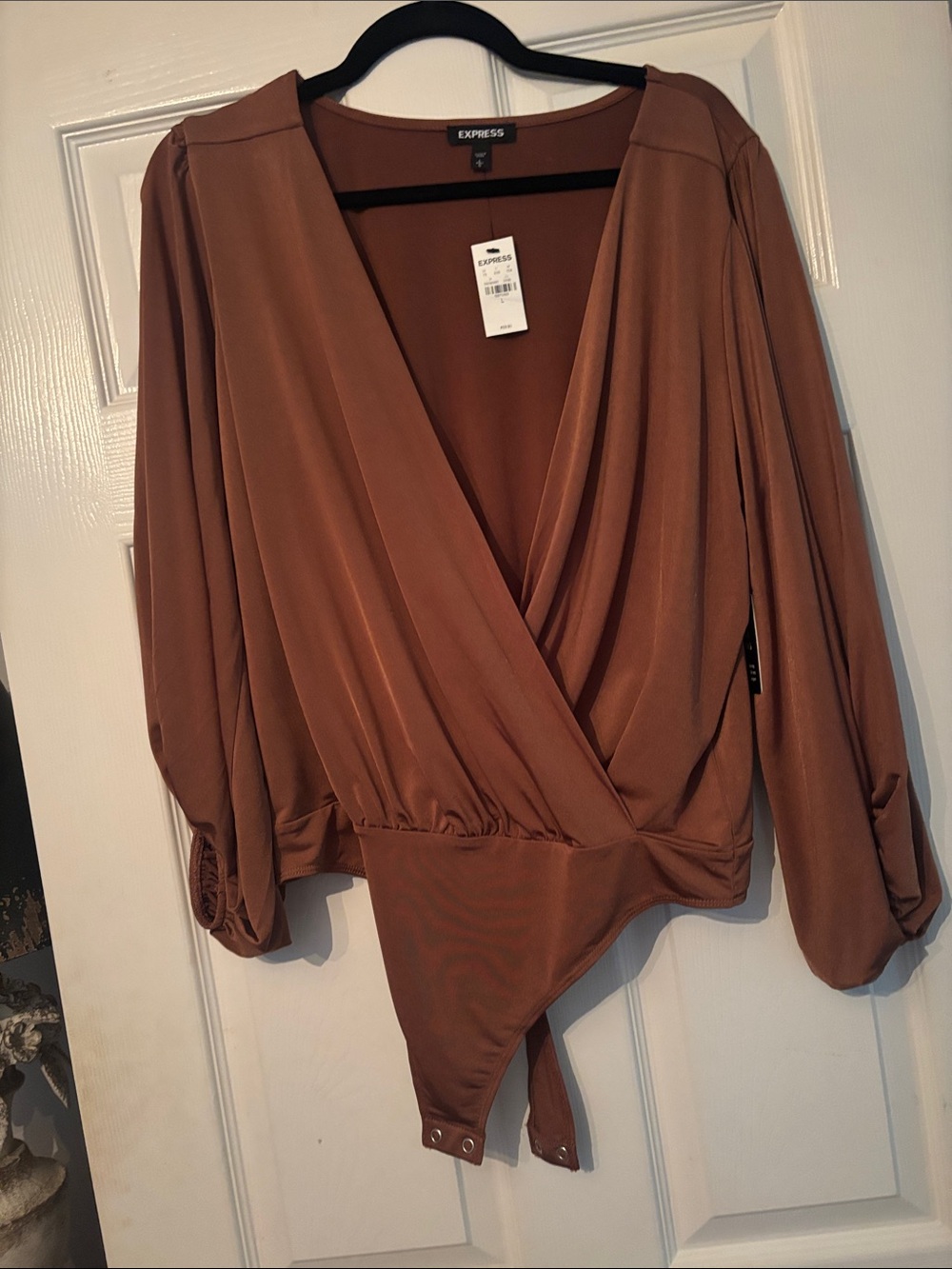 Express Women's Rust Brown Wrap Surplice Bodysuit